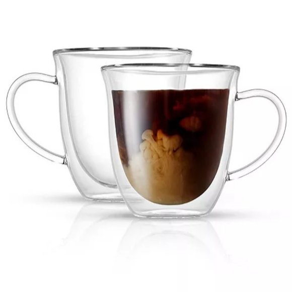 JOY JOLT Serene Double Wall Crystal Coffee Mugs, Set of 2 - Picture 3 of 4